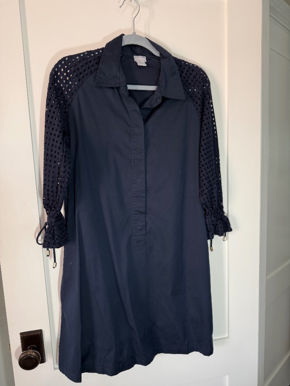 Chico’s Navy Eyelet Sleeve Shirt Dress Chico's Size 1 /  US Size 8-10